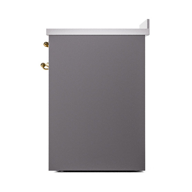 Matte graphite solid oven door with brass knob hardware