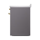 ILVE 30-Inch Nostalgie II Noblesse Induction Range with Solid Door Oven in Matte Graphite with Brass Trim (UNI304QNMPMGG)