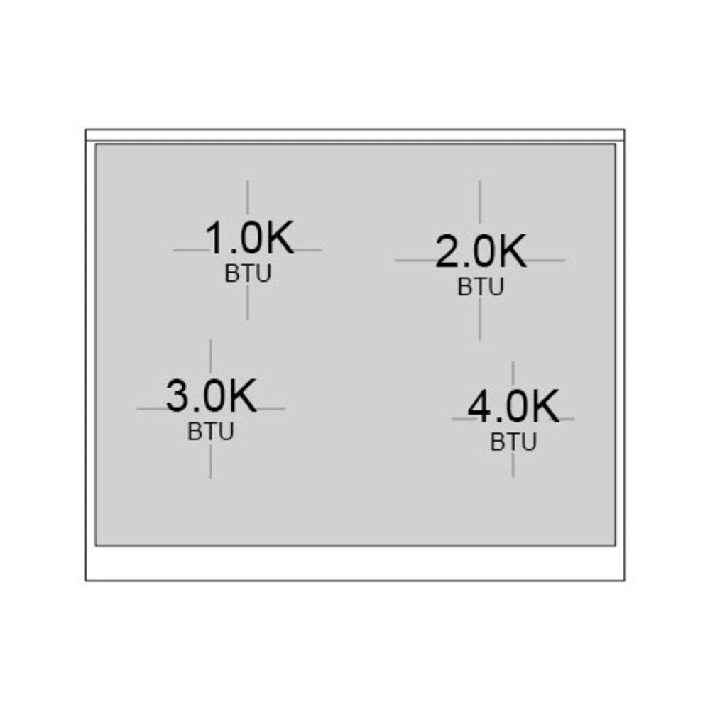 Oven heat output diagram showing 1.0K, 2.0K, 3.0K, and 4.0K BTU