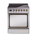 ILVE 30-Inch Nostalgie II Noblesse Induction Range with Solid Door Oven in Stainless Steel with Bronze Trim (UNI304QNMPSSB)
