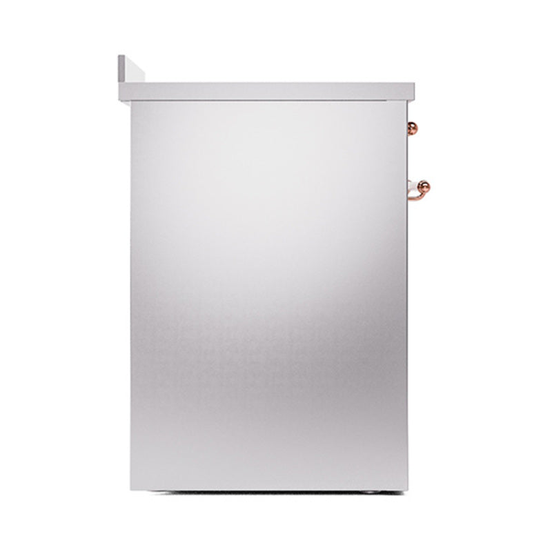 Stainless steel oven side panel with copper trim and control knob
