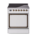 ILVE 30-Inch Nostalgie II Noblesse Induction Range with Solid Door Oven in White with Bronze Trim (UNI304QNMPWHB)