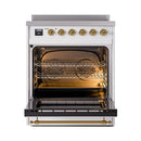 ILVE 30-Inch Nostalgie II Noblesse Induction Range with Solid Door Oven in White with Brass Trim (UNI304QNMPWHG)