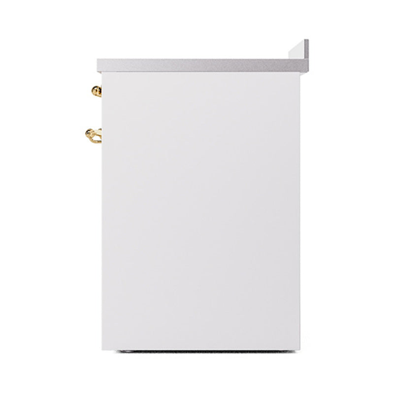 White range side panel with brass accents and oven handle
