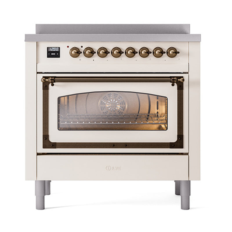 ILVE Nostalgie II Noblesse 36-Inch Induction Range with Triple Glass Door in Antique White with Bronze Trim (UNI366NMPAWB)