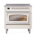 ILVE Nostalgie II Noblesse 36-Inch Induction Range with Triple Glass Door in Antique White with Chrome Trim (UNI366NMPAWC)