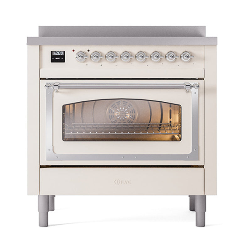 ILVE Nostalgie II Noblesse 36-Inch Induction Range with Triple Glass Door in Antique White with Chrome Trim (UNI366NMPAWC)
