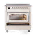ILVE Nostalgie II Noblesse 36-Inch Induction Range with Triple Glass Door in Antique White with Chrome Trim (UNI366NMPAWC)