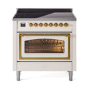 ILVE Nostalgie II Noblesse 36-Inch Induction Range with Triple Glass Door in Antique White with Brass Trim (UNI366NMPAWG)