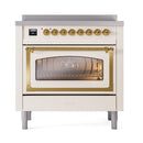 ILVE Nostalgie II Noblesse 36-Inch Induction Range with Triple Glass Door in Antique White with Brass Trim (UNI366NMPAWG)