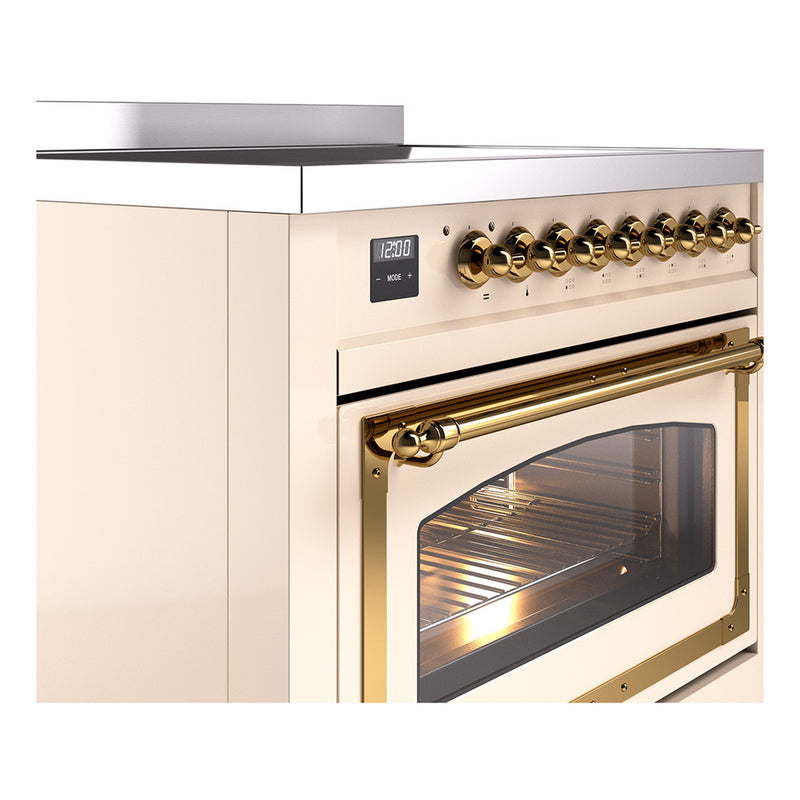 ILVE Nostalgie II Noblesse 36-Inch Induction Range with Triple Glass Door in Antique White with Brass Trim (UNI366NMPAWG)