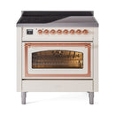 ILVE Nostalgie II Noblesse 36-Inch Induction Range with Triple Glass Door in Antique White with Copper Trim (UNI366NMPAWP)