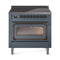 ILVE Nostalgie II Noblesse 36-Inch Induction Range with Triple Glass Door in Blue Grey with Bronze Trim (UNI366NMPBGB)