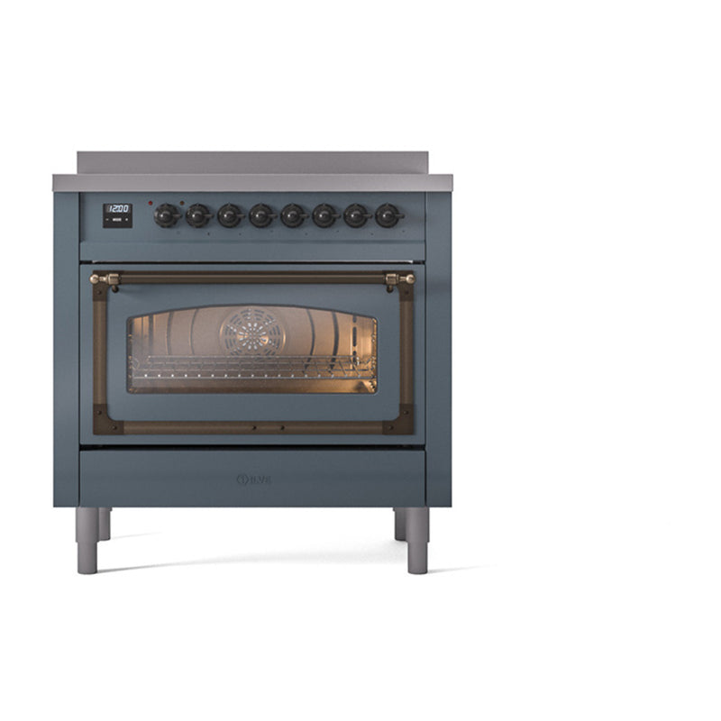 ILVE Nostalgie II Noblesse 36-Inch Induction Range with Triple Glass Door in Blue Grey with Bronze Trim (UNI366NMPBGB)