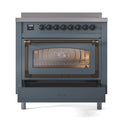 ILVE Nostalgie II Noblesse 36-Inch Induction Range with Triple Glass Door in Blue Grey with Bronze Trim (UNI366NMPBGB)