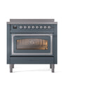 ILVE Nostalgie II Noblesse 36-Inch Induction Range with Triple Glass Door in Blue Grey with Chrome Trim (UNI366NMPBGC)
