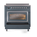 ILVE Nostalgie II Noblesse 36-Inch Induction Range with Triple Glass Door in Blue Grey with Chrome Trim (UNI366NMPBGC)
