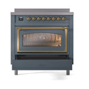 ILVE Nostalgie II Noblesse 36-Inch Induction Range with Triple Glass Door in Blue Grey with Brass Trim (UNI366NMPBGG)