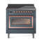 ILVE Nostalgie II Noblesse 36-Inch Induction Range with Triple Glass Door in Blue Grey with Copper Trim (UNI366NMPBGP)