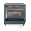 ILVE Nostalgie II Noblesse 36-Inch Induction Range with Triple Glass Door in Blue Grey with Copper Trim (UNI366NMPBGP)