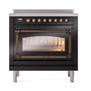 ILVE Nostalgie II Noblesse 36-Inch Induction Range with Triple Glass Door in Glossy Black with Bronze Trim (UNI366NMPBKB)