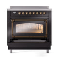 ILVE Nostalgie II Noblesse 36-Inch Induction Range with Triple Glass Door in Glossy Black with Bronze Trim (UNI366NMPBKB)