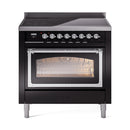 ILVE Nostalgie II Noblesse 36-Inch Induction Range with Triple Glass Door in Glossy Black with Chrome Trim (UNI366NMPBKC)