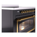 ILVE Nostalgie II Noblesse 36-Inch Induction Range with Triple Glass Door in Glossy Black with Brass Trim (UNI366NMPBKG)