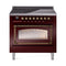 ILVE Nostalgie II Noblesse 36-Inch Induction Range with Triple Glass Door in Burgundy with Bronze Trim (UNI366NMPBUB)