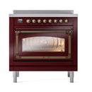 ILVE Nostalgie II Noblesse 36-Inch Induction Range with Triple Glass Door in Burgundy with Bronze Trim (UNI366NMPBUB)
