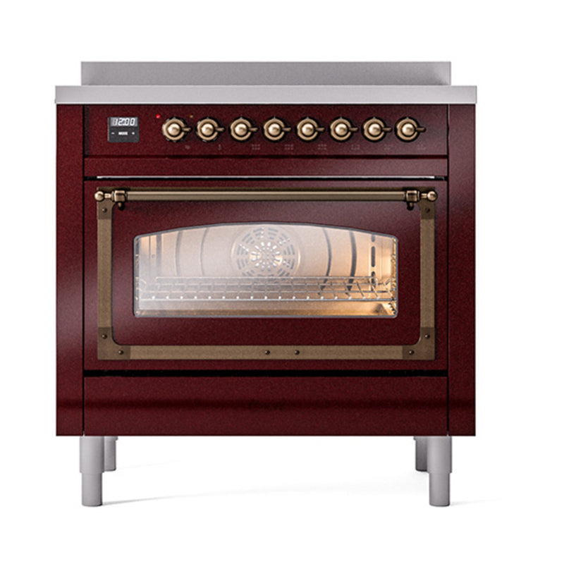 ILVE Nostalgie II Noblesse 36-Inch Induction Range with Triple Glass Door in Burgundy with Bronze Trim (UNI366NMPBUB)