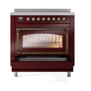 ILVE Nostalgie II Noblesse 36-Inch Induction Range with Triple Glass Door in Burgundy with Bronze Trim (UNI366NMPBUB)