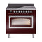 ILVE Nostalgie II Noblesse 36-Inch Induction Range with Triple Glass Door in Burgundy with Chrome Trim (UNI366NMPBUC)