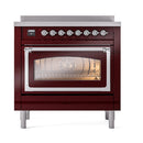 ILVE Nostalgie II Noblesse 36-Inch Induction Range with Triple Glass Door in Burgundy with Chrome Trim (UNI366NMPBUC)