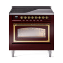 ILVE Nostalgie II Noblesse 36-Inch Induction Range with Triple Glass Door in Burgundy with Brass Trim (UNI366NMPBUG)