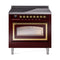 ILVE Nostalgie II Noblesse 36-Inch Induction Range with Triple Glass Door in Burgundy with Brass Trim (UNI366NMPBUG)