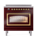 ILVE Nostalgie II Noblesse 36-Inch Induction Range with Triple Glass Door in Burgundy with Brass Trim (UNI366NMPBUG)