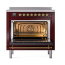 ILVE Nostalgie II Noblesse 36-Inch Induction Range with Triple Glass Door in Burgundy with Brass Trim (UNI366NMPBUG)