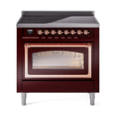 ILVE Nostalgie II Noblesse 36-Inch Induction Range with Triple Glass Door in Burgundy with Copper Trim (UNI366NMPBUP)
