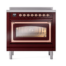 ILVE Nostalgie II Noblesse 36-Inch Induction Range with Triple Glass Door in Burgundy with Copper Trim (UNI366NMPBUP)