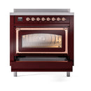 ILVE Nostalgie II Noblesse 36-Inch Induction Range with Triple Glass Door in Burgundy with Copper Trim (UNI366NMPBUP)