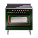 ILVE Nostalgie II Noblesse 36-Inch Induction Range with Triple Glass Door in Emerald Green with Bronze Trim (UNI366NMPEGB)