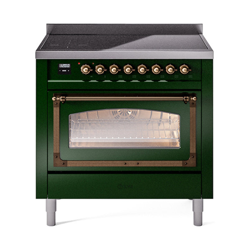 ILVE Nostalgie II Noblesse 36-Inch Induction Range with Triple Glass Door in Emerald Green with Bronze Trim (UNI366NMPEGB)