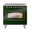 ILVE Nostalgie II Noblesse 36-Inch Induction Range with Triple Glass Door in Emerald Green with Bronze Trim (UNI366NMPEGB)
