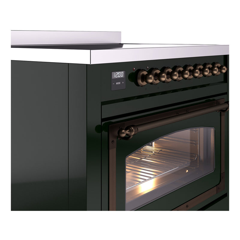 ILVE Nostalgie II Noblesse 36-Inch Induction Range with Triple Glass Door in Emerald Green with Bronze Trim (UNI366NMPEGB)