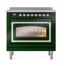 ILVE Nostalgie II Noblesse 36-Inch Induction Range with Triple Glass Door in Emerald Green with Chrome Trim (UNI366NMPEGC)
