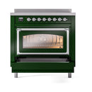 ILVE Nostalgie II Noblesse 36-Inch Induction Range with Triple Glass Door in Emerald Green with Chrome Trim (UNI366NMPEGC)