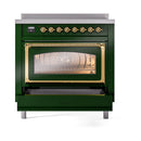 ILVE Nostalgie II Noblesse 36-Inch Induction Range with Triple Glass Door in Emerald Green with Brass Trim (UNI366NMPEGG)