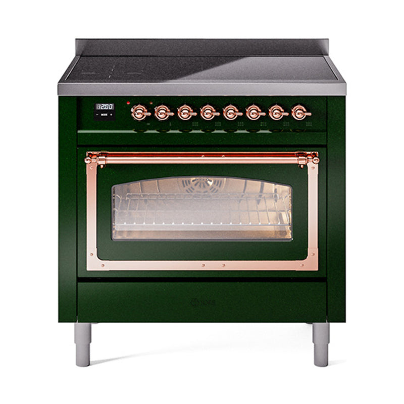 ILVE Nostalgie II Noblesse 36-Inch Induction Range with Triple Glass Door in Emerald Green with Copper Trim (UNI366NMPEGP)