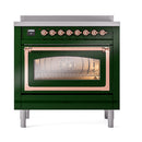 ILVE Nostalgie II Noblesse 36-Inch Induction Range with Triple Glass Door in Emerald Green with Copper Trim (UNI366NMPEGP)